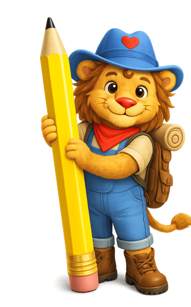 Timbiu, a little lion with yellow pencil