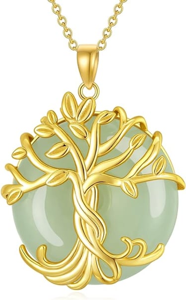 Round Jade Tree of Life Necklace for Women Sterling Silver