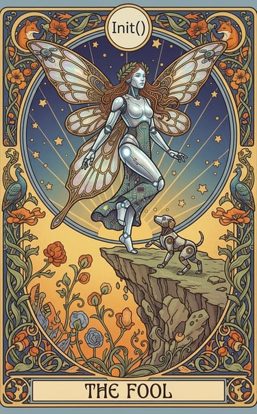 Tarot card representing the first step on the journey of life-The Fool