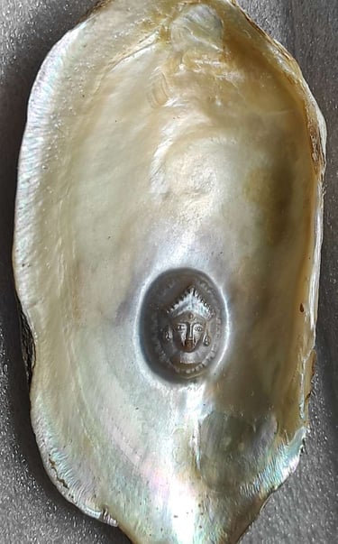 "Handcrafted divine face cultured pearl–approx 11mm white pearl, nucleus grown-Export-grade"