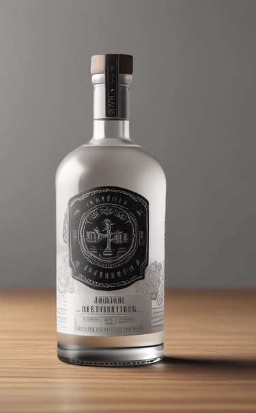 A sleek bottle of classic Russian vodka with frosted glass and a minimalist label on a wooden table.