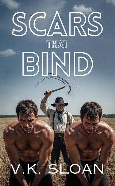 two shirtless men bending over while a farmer holds a whip behind them, on a book cover