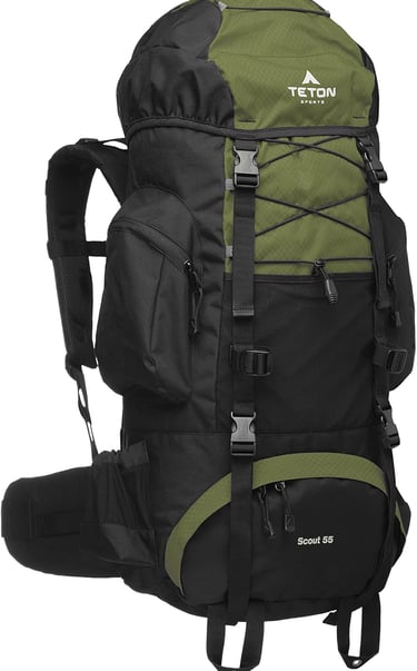 Green & Black TETON 55L Scout Internal Frame Backpack
