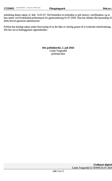 Fredrikstad Police, Østfold police, Salah Al Saadi candidate, Blackmail, Extortion, Linda Tengesdal