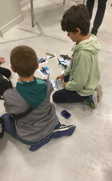 enfants qui jouent avec la boite à requin shark education club