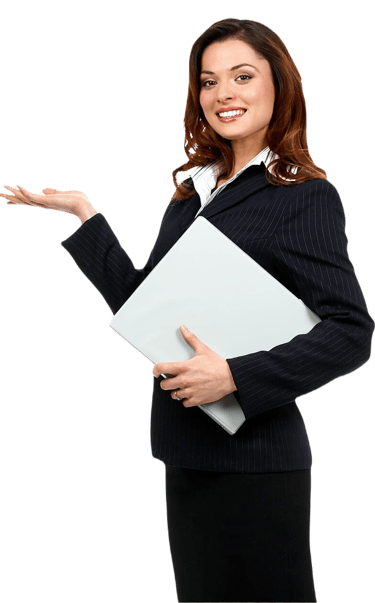 Woman presenting Future Press banner