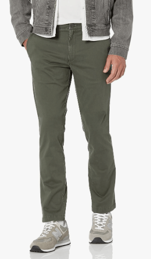 Man wearing Amazon Goodthreads Comfort Stretch Chino Pants in a stylish city setting. Versatile