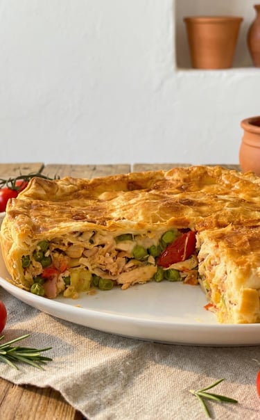 Chicken and vegetable puff pastry pie