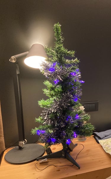 Christmas tree in hotel room