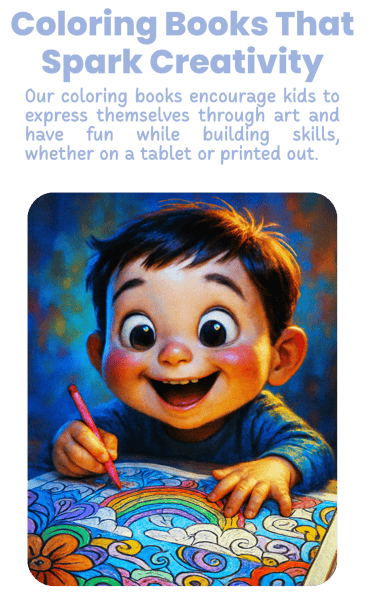 a smiling child having fun with a coloring book