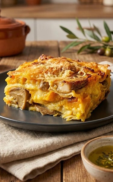 Creamy pumpkin lasagna - With béchamel, brie & mushrooms
