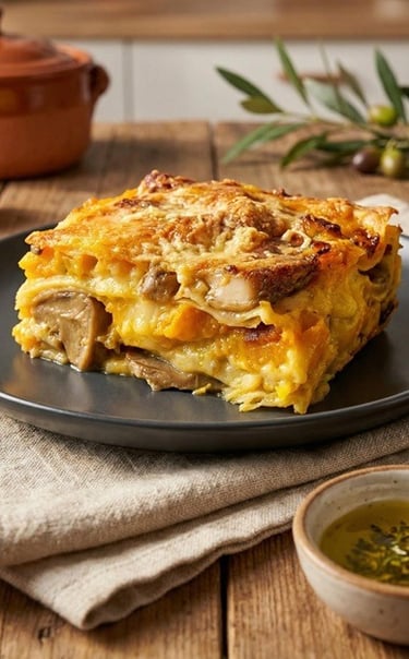 Creamy pumpkin lasagna - With béchamel, brie & mushrooms