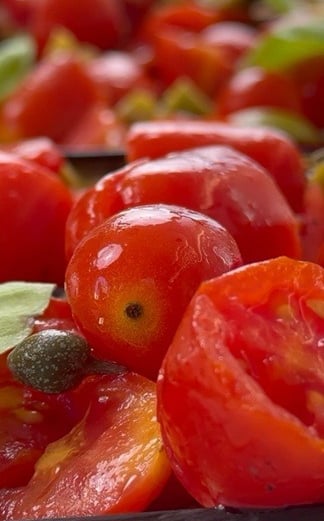 Eggplant bruschetta - Mediterranean bruschetta with tomatoes and olives