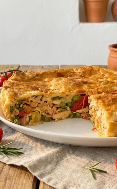 Chicken and vegetable puff pastry pie