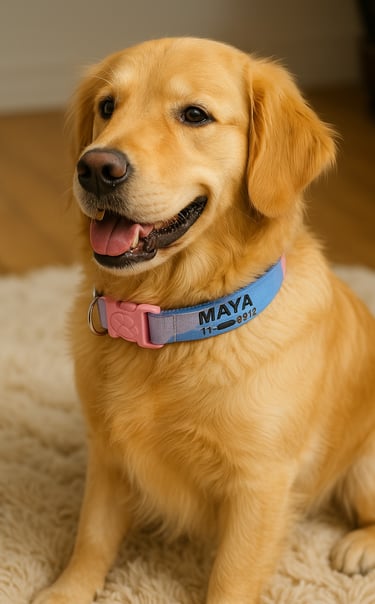 cachorro Golden usando coleira