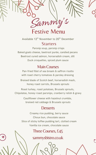 Sammy;s festive Christmas party menu