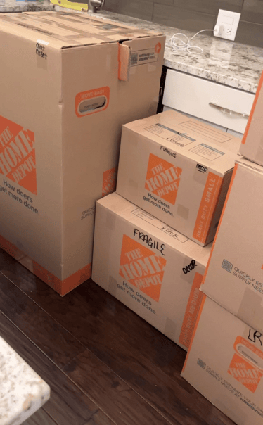 Moving boxes prepared for a local residential move in Dallas