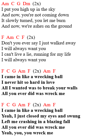 Miley Cyrus - Wrecking Ball chords and lyrics 2