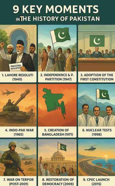 Infographic of 9 key moments in the history of Pakistan