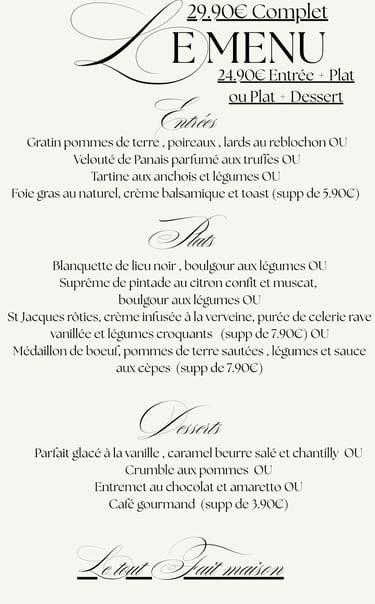 menu o'2 saisons saont privat des vieux, restaurant salindres