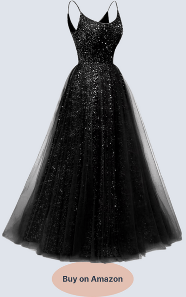 Sparkly Sequins Prom Dresses 2024 Long Spaghetti Strap Tulle Formal Evening Dress