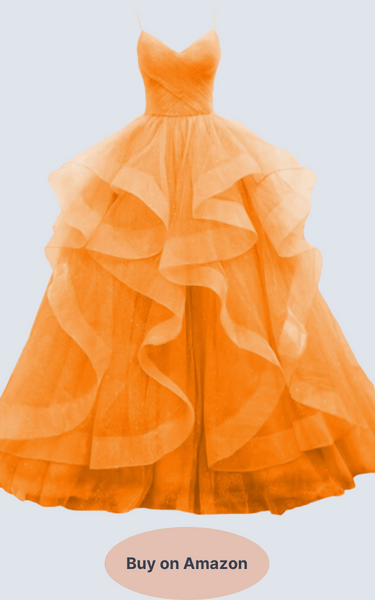 ZSHAOLHYJYZS Glitter Tulle Prom Dresses 2024 Spaghetti Straps Ball Gown in Orange