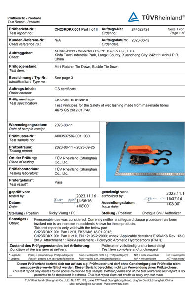 tie down certificate