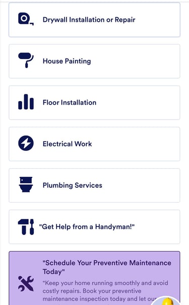 a phone screen showing a list of the best home maintenance services