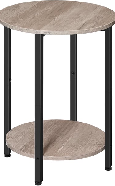 Round Side Table, Wooden Look Accent End Table for Sofa Couch, Round Nightstand with 2-Tier Storage 