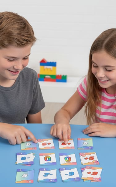 a boy and girl playing with a game of cards