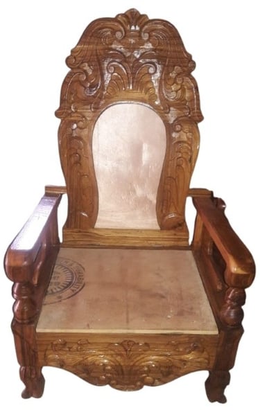 Solid Teak Royal Chair with Ornate Carving and Regal Finish