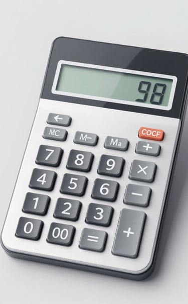 A fraction calculator showing colorful fraction inputs and results on screen