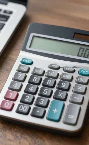 A fraction calculator showing colorful fraction inputs and results on screen