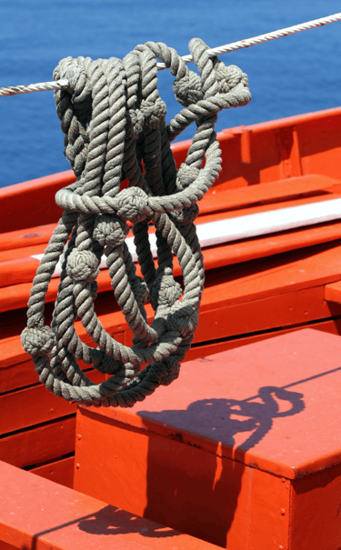 Red Boat Hanging Navy Rope Shadow