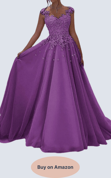 JAEDEN Prom Dress 2024 Lace Long - V Neck - Purple