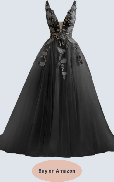 wayfor Lace Tulle Prom Dresses 2024 V Neck Ball Gown Long Appliques Evening Gown