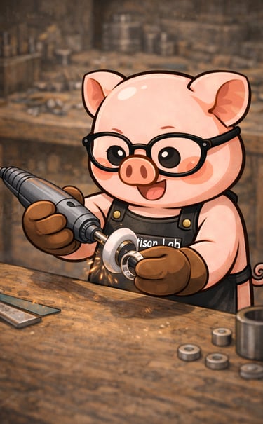 The Artisan Lab Designs mascot Milo is polishing the silver ring