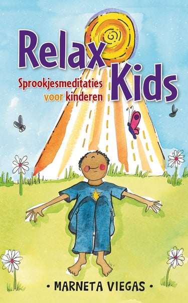 kaft boek relax kids sprookjesmeditaties illustratie kind in gras