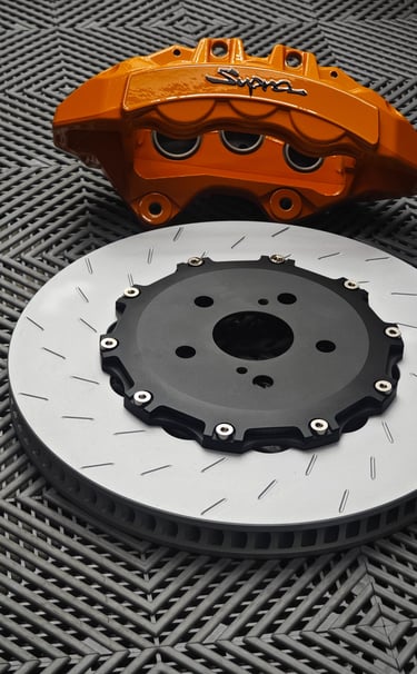 Lexus F caliper retrofit for a MKIV Supra using 380x34mm PFC slotted 2-piece rotors