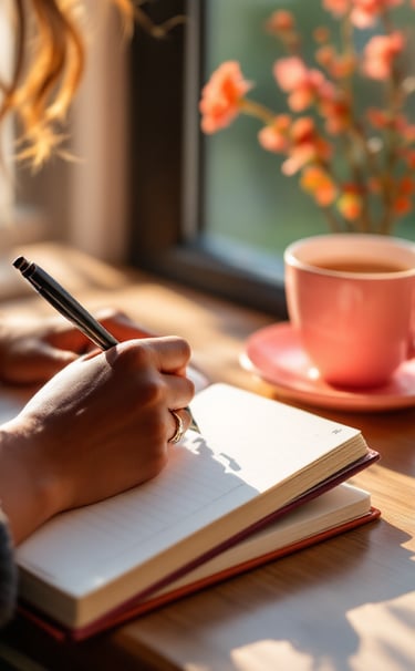 image of a woman writing in her journal