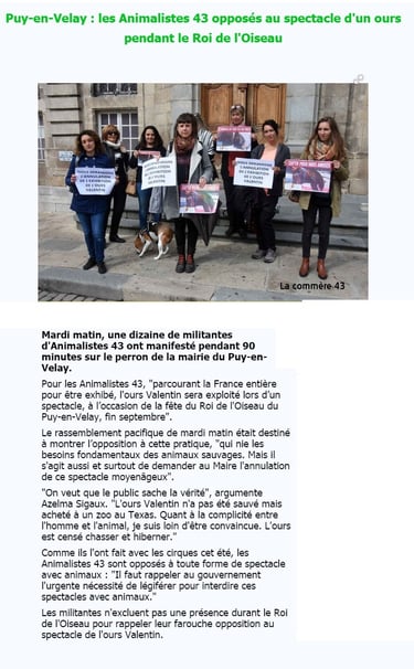 article la commere 43 spectacle ours animalistes 43
