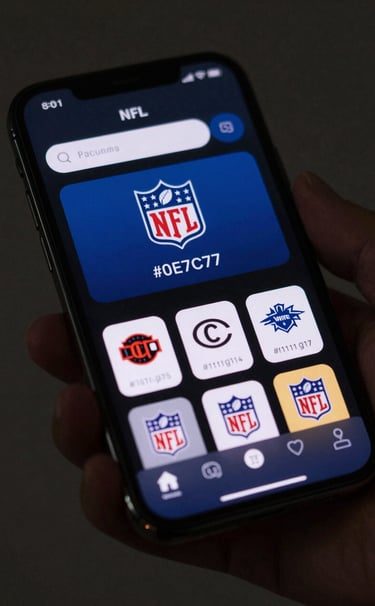 A close-up, high-contrast shot of a sleek, premium mobile device featuring an NFL app interface. The lighting is moody and dramatic, emphasizing textures of metal and glass. Palette dominated by #111111 and #0E7C7B.