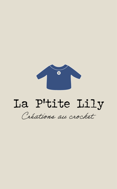 Logo La P'tite Lily logo featuring a blue crochet sweater icon and French text for handmade crafts.