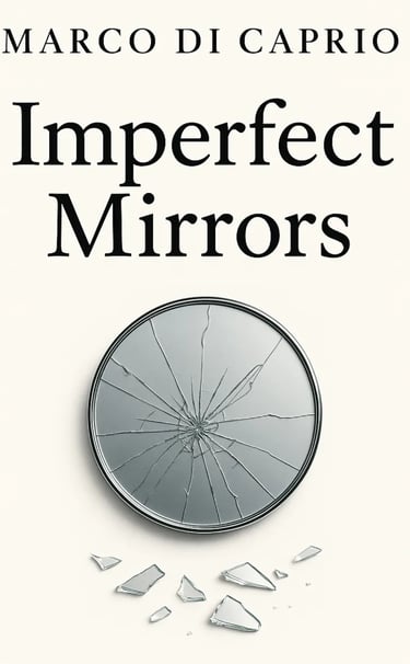 Book cover for Imperfect Mirrors by Marco Di Caprio featuring a cracked circular mirror and glass shards.
