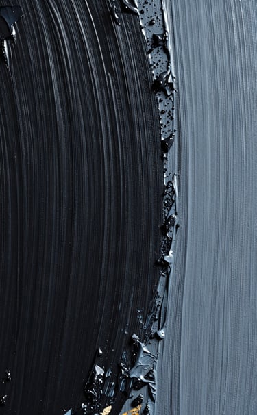 Extreme close-up of textured paint on canvas, showing intricate details of brushstrokes and fine layers of deep black and light grayish blue, sharp lighting, sophisticated minimalist composition, Latinoamericano / Español studio setting.