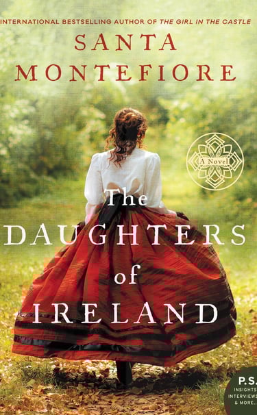 Cover of "The Daughters of Ireland" showing a woman in a red skirt walking away.