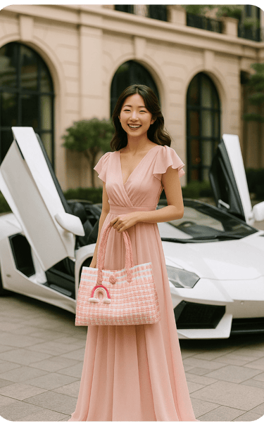 Tas anyaman jali jali pink handmade dari plastik daur ulang dipakai wanita dengan gaya elegan