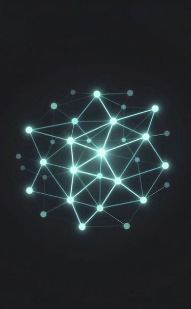 A complex, glowing neural network diagram representing AI logic flow. Minimalist geometric nodes connected by thin glowing lines. Colors: #0A1118 background with #7A8C9E and #E6EFF5 highlights. Abstract, modern, and sophisticated digital art style.