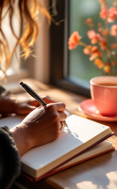image of a woman writing in her journal