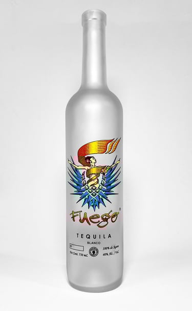 Botella impresa de tequila fuego con tampografía